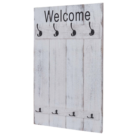 Wandkapstok MCW-C89 Welkom, kapstok, kapstokpaneel, shabby look vintage, 91x60cm ~ wit, shabby