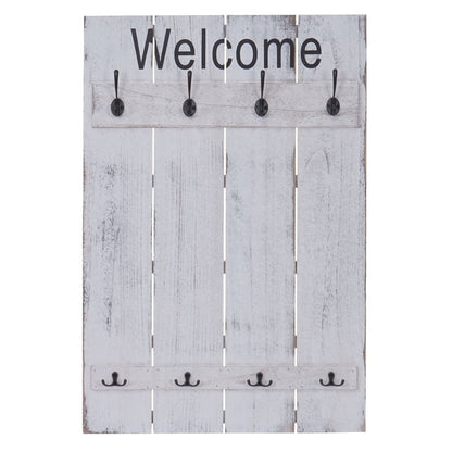 Wandkapstok MCW-C89 Welkom, kapstok, kapstokpaneel, shabby look vintage, 91x60cm ~ wit, shabby