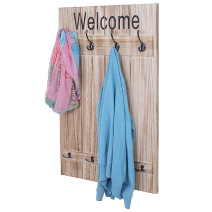 Wandkapstok MCW-C89 Welkom, kapstok, kapstokpaneel, shabby look vintage, 91x60cm ~ natuurlijk bruin