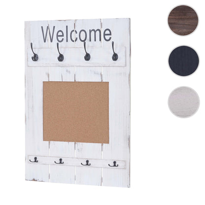 Wandkapstok MCW-C89 met prikbord, kapstokpaneel, shabby look vintage, 8 haken 91x60cm ~ wit, shabby