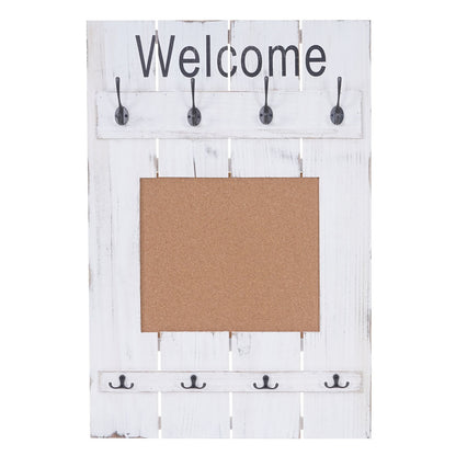 Wandkapstok MCW-C89 met prikbord, kapstokpaneel, shabby look vintage, 8 haken 91x60cm ~ wit, shabby