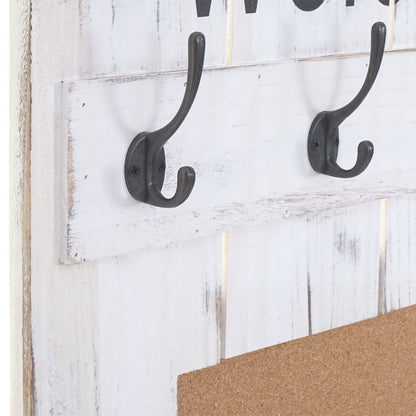 Wandkapstok MCW-C89 met prikbord, kapstokpaneel, shabby look vintage, 8 haken 91x60cm ~ wit, shabby