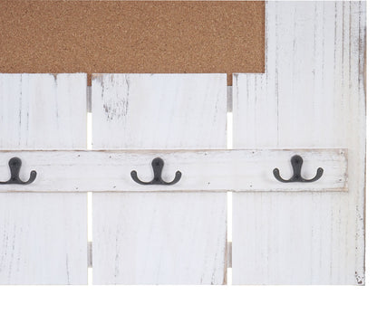 Wandkapstok MCW-C89 met prikbord, kapstokpaneel, shabby look vintage, 8 haken 91x60cm ~ wit, shabby