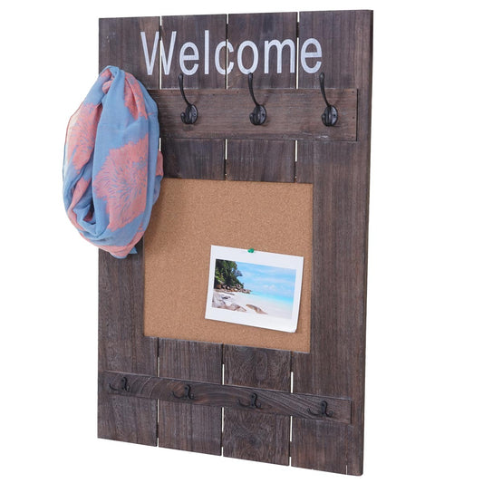 Wandkapstok MCW-C89 met prikbord, kapstokpaneel, shabby look vintage, 8 haken 91x60cm ~ bruin, shabby