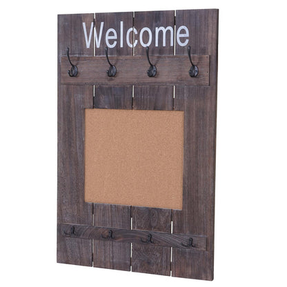 Wandkapstok MCW-C89 met prikbord, kapstokpaneel, shabby look vintage, 8 haken 91x60cm ~ bruin, shabby