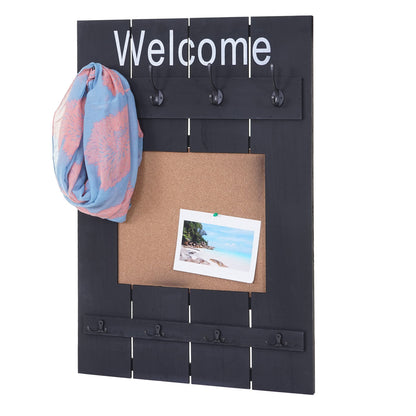 Wandkapstok MCW-C89 met prikbord, kapstokpaneel, shabby look vintage, 8 haken 91x60cm ~ donkergrijs, shabby