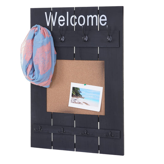 Wandkapstok MCW-C89 met prikbord, kapstokpaneel, shabby look vintage, 8 haken 91x60cm ~ donkergrijs, shabby