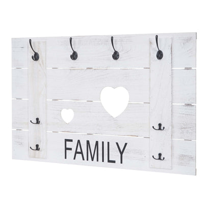 Wandkapstok MCW-C89 Familie, kapstok paneel kapstok, shabby-look vintage, 8 haken 60x90cm ~ wit, shabby