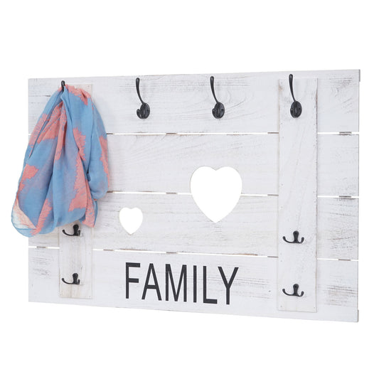 Wandkapstok MCW-C89 Familie, kapstok paneel kapstok, shabby-look vintage, 8 haken 60x90cm ~ wit, shabby