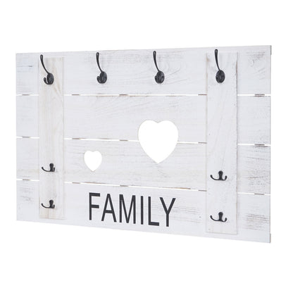 Wandkapstok MCW-C89 Familie, kapstok paneel kapstok, shabby-look vintage, 8 haken 60x90cm ~ wit, shabby