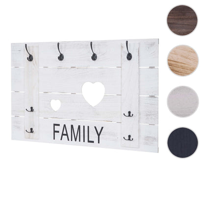 Wandkapstok MCW-C89 Familie, kapstok paneel kapstok, shabby-look vintage, 8 haken 60x90cm ~ wit, shabby