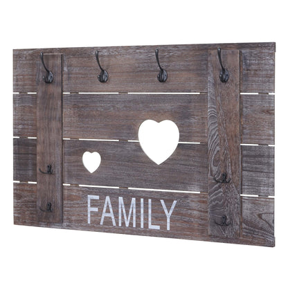 Wandkapstok MCW-C89 Familie, kapstok paneel kapstok, shabby-look vintage, 8 haken 60x90cm ~ bruin, shabby