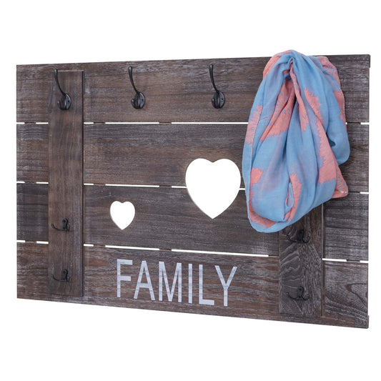 Wandkapstok MCW-C89 Familie, kapstok paneel kapstok, shabby-look vintage, 8 haken 60x90cm ~ bruin, shabby
