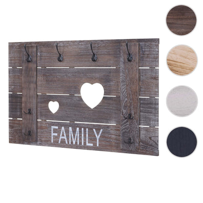 Wandkapstok MCW-C89 Familie, kapstok paneel kapstok, shabby-look vintage, 8 haken 60x90cm ~ bruin, shabby