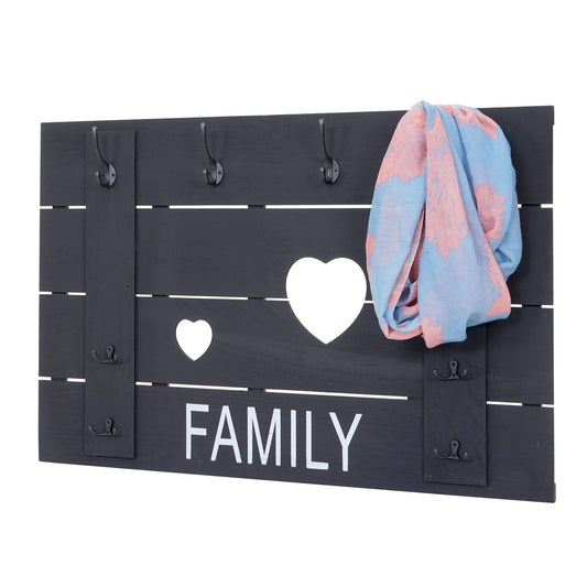 Wandkapstok MCW-C89 Family, kapstok paneel kapstok, shabby-look vintage, 8 haken 60x90cm ~ donkergrijs, shabby