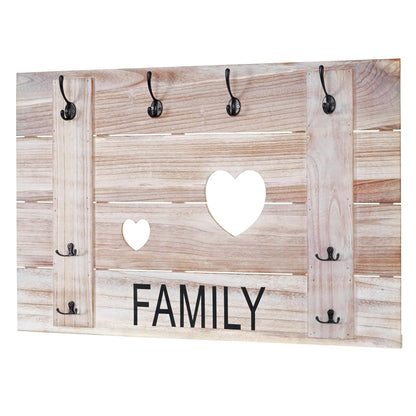 Wandkapstok MCW-C89 Family, kapstok paneel kapstok, shabby look vintage, 8 haken 60x90cm ~ natuurlijk bruin
