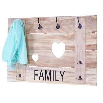 Wandkapstok MCW-C89 Family, kapstok paneel kapstok, shabby look vintage, 8 haken 60x90cm ~ natuurlijk bruin