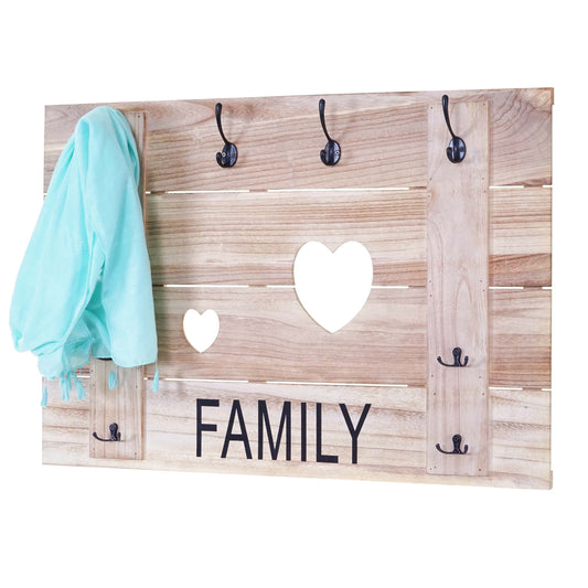Wandkapstok MCW-C89 Family, kapstok paneel kapstok, shabby look vintage, 8 haken 60x90cm ~ natuurlijk bruin
