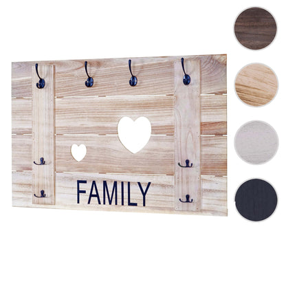 Wandkapstok MCW-C89 Family, kapstok paneel kapstok, shabby look vintage, 8 haken 60x90cm ~ natuurlijk bruin