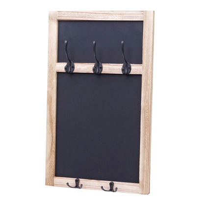 Wandkapstok MCW-C51, kapstok krijtbord schoolbord, 5 haken 55x34cm ~ natuurlijk bruin
