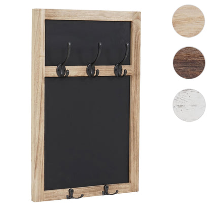 Wandkapstok MCW-C51, kapstok krijtbord schoolbord, 5 haken 55x34cm ~ natuurlijk bruin