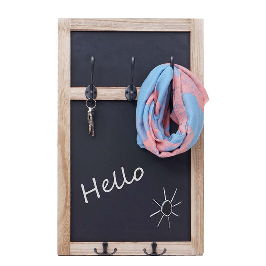 Wandkapstok MCW-C51, kapstok krijtbord schoolbord, 5 haken 55x34cm ~ natuurlijk bruin