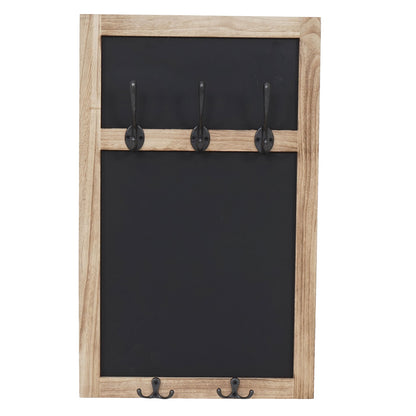 Wandkapstok MCW-C51, kapstok krijtbord schoolbord, 5 haken 55x34cm ~ natuurlijk bruin