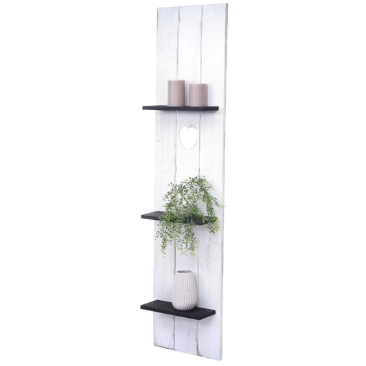 Wandplank MCW-C92, wandpaneel houten plank, 3 niveaus 150x33x13cm massief hout vintage ~ wit/donkergrijs shabby