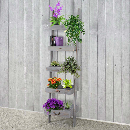 Staande plank Plantenplank Bloemenstandaard, 169x43x32cm, shabby look, vintage ~ grijs
