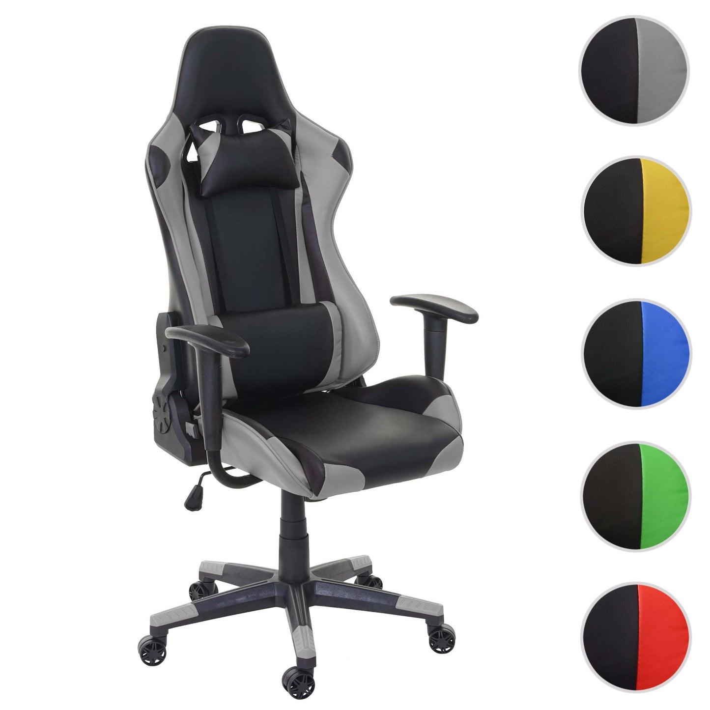 Bureaustoel MCW-D25, bureaustoel gamestoel directiestoel bureaustoel, 150kg belastbaar kunstleer ~ zwart/grijs