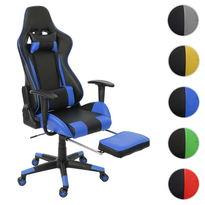 Relax bureaustoel MCW-D25 XXL, bureaustoel gamestoel, 150kg belastbaar voetensteun ~ zwart/blauw
