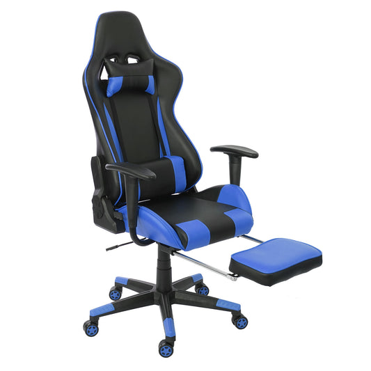 Relax bureaustoel MCW-D25 XXL, bureaustoel gamestoel, 150kg belastbaar voetensteun ~ zwart/blauw