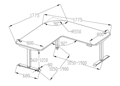 Hoekbureau MCW-D40, computerbureau elektrisch in hoogte verstelbaar 178x178cm 84kg MVG ~ bruine structuur, antracietgrijs