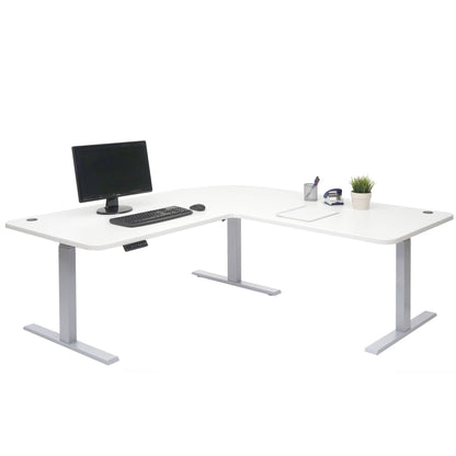 Hoekbureau MCW-D40, computerbureau elektrisch in hoogte verstelbaar 178x178cm 84kg MVG ~ wit, grijs