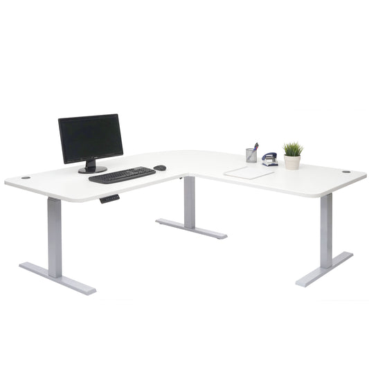 Hoekbureau MCW-D40, computerbureau elektrisch in hoogte verstelbaar 178x178cm 84kg MVG ~ wit, grijs