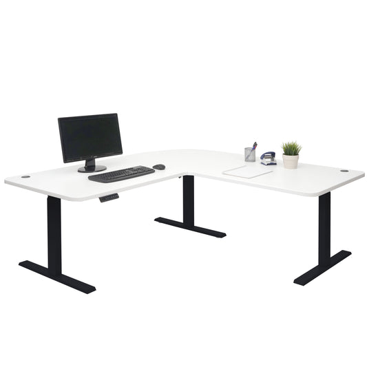 Hoekbureau MCW-D40, computerbureau elektrisch in hoogte verstelbaar 178x178cm 84kg MVG ~ wit, zwart