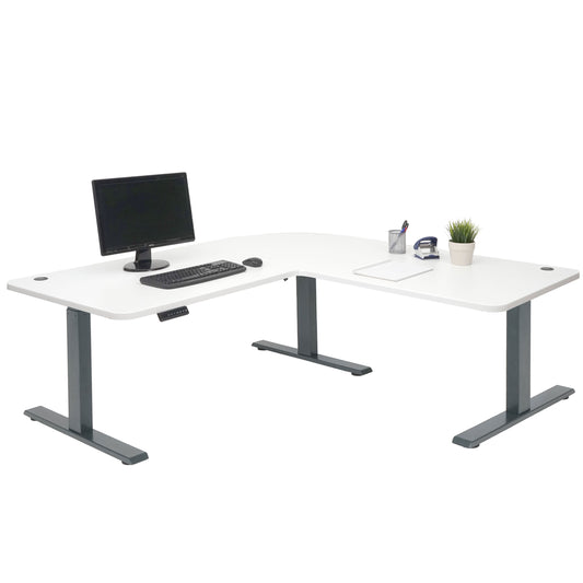 Hoekbureau MCW-D40, computerbureau elektrisch in hoogte verstelbaar 178x178cm 84kg MVG ~ wit, antracietgrijs