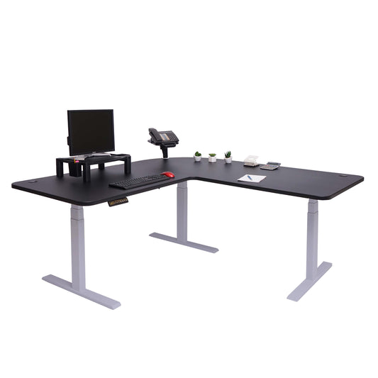 Hoekbureau MCW-D40, computerbureau elektrisch in hoogte verstelbaar 178x178cm 84kg MVG ~ zwart, grijs