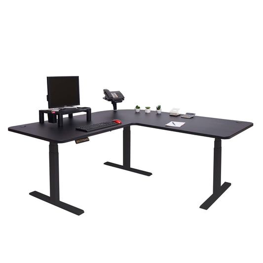 Hoekbureau MCW-D40, computerbureau elektrisch in hoogte verstelbaar 178x178cm 84kg MVG ~ zwart, zwart