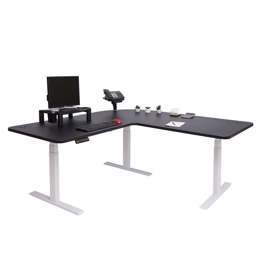 Hoekbureau MCW-D40, computerbureau elektrisch in hoogte verstelbaar 178x178cm 84kg MVG ~ zwart, wit
