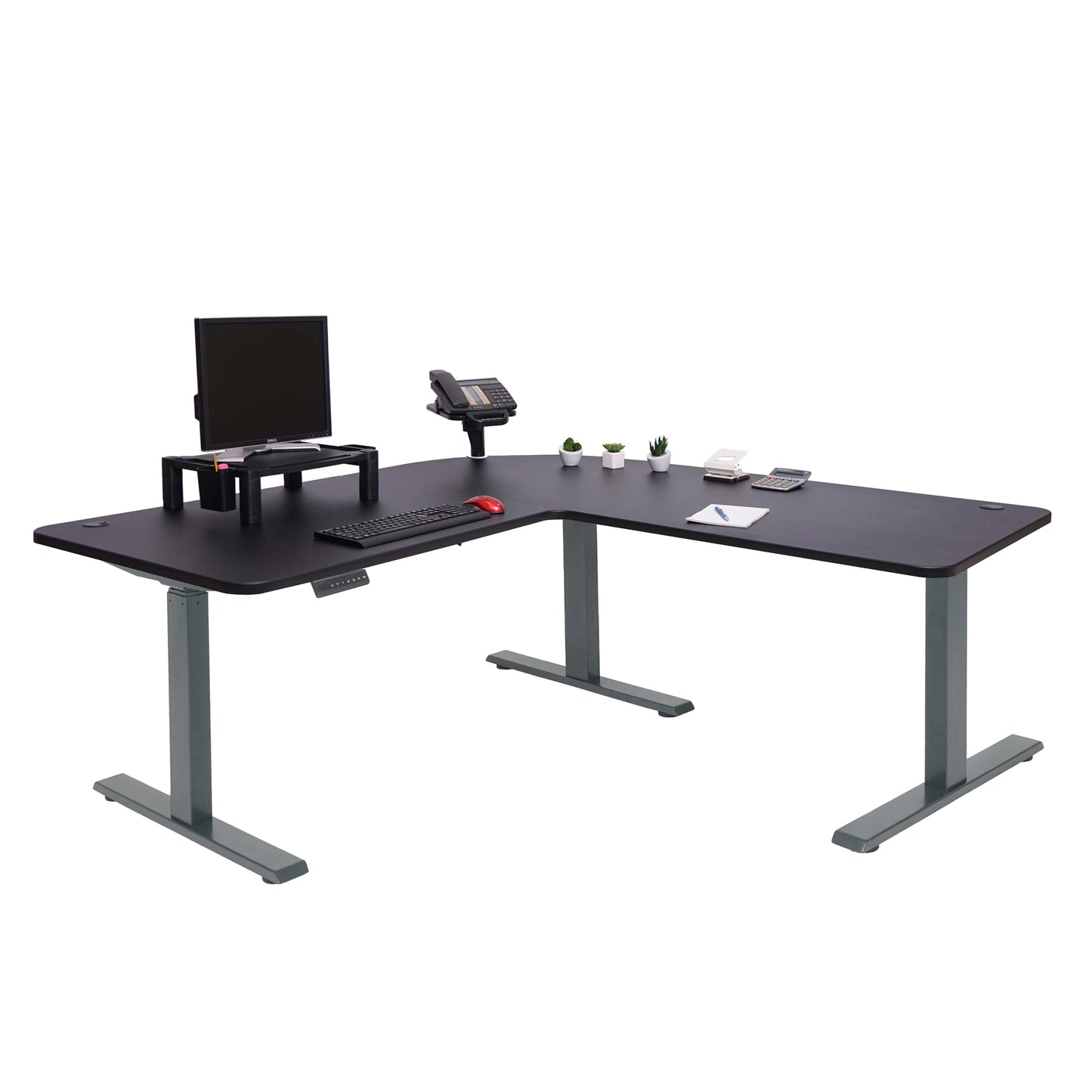 Hoekbureau MCW-D40, computerbureau elektrisch in hoogte verstelbaar 178x178cm 84kg MVG ~ zwart, antracietgrijs