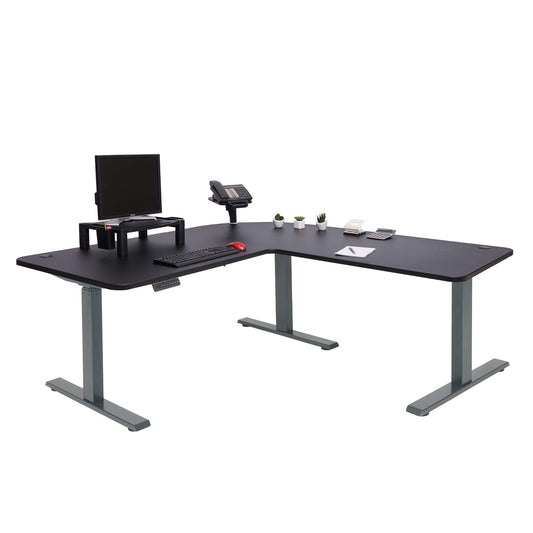Hoekbureau MCW-D40, computerbureau elektrisch in hoogte verstelbaar 178x178cm 84kg MVG ~ zwart, antracietgrijs