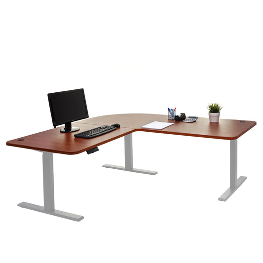 Hoekbureau MCW-D40, computerbureau elektrisch in hoogte verstelbaar 178x178cm 84kg MVG ~ naturel, grijs