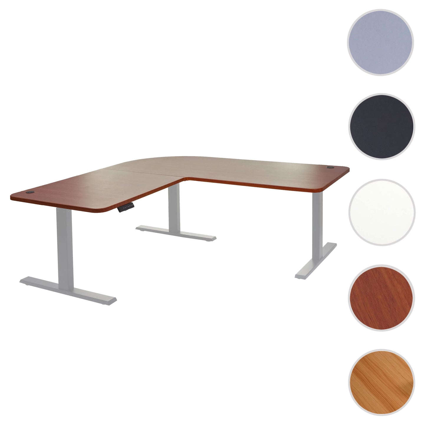 Hoekbureau MCW-D40, computerbureau elektrisch in hoogte verstelbaar 178x178cm 84kg MVG ~ naturel, grijs