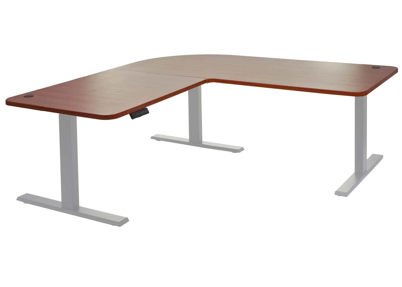 Hoekbureau MCW-D40, computerbureau elektrisch in hoogte verstelbaar 178x178cm 84kg MVG ~ naturel, grijs