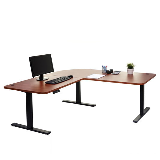 Hoekbureau MCW-D40, computerbureau elektrisch in hoogte verstelbaar 178x178cm 84kg MVG ~ naturel, zwart