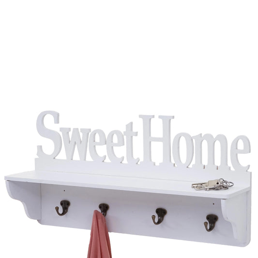 Wandkapstok MCW-D41 Sweet Home, kapstok plank, 4 haken solide 30x60x13cm ~ wit