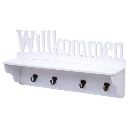Wandkapstok MCW-D41 Welkom, kapstok plank, 4 haken solide 30x60x13cm ~ wit