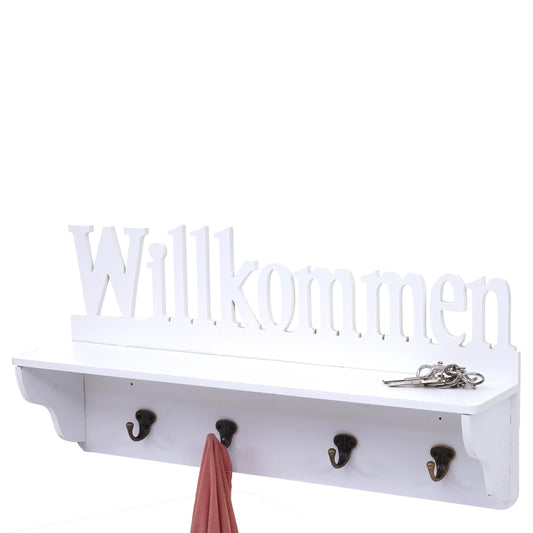 Wandkapstok MCW-D41 Welkom, kapstok plank, 4 haken solide 30x60x13cm ~ wit