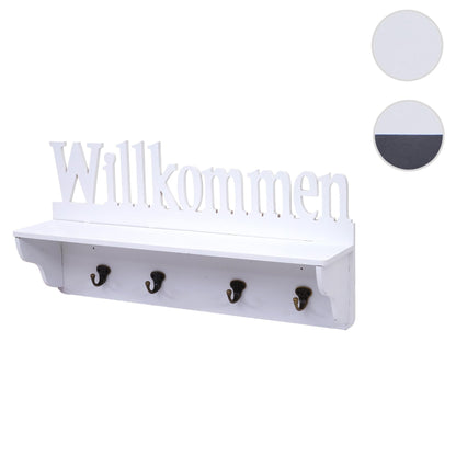 Wandkapstok MCW-D41 Welkom, kapstok plank, 4 haken solide 30x60x13cm ~ wit